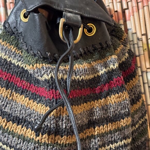 L.B. Evans Handknits Drawstring Backpack Bag, Multi-Color Swirly Tweed Knit main image 9